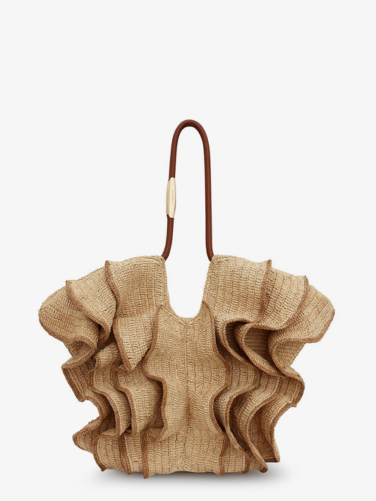 Goldentime raffia shoulder bag with ruffles