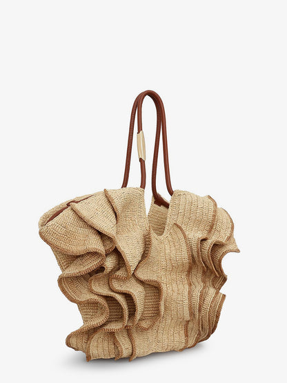 Goldentime raffia shoulder bag with ruffles thumbnail
