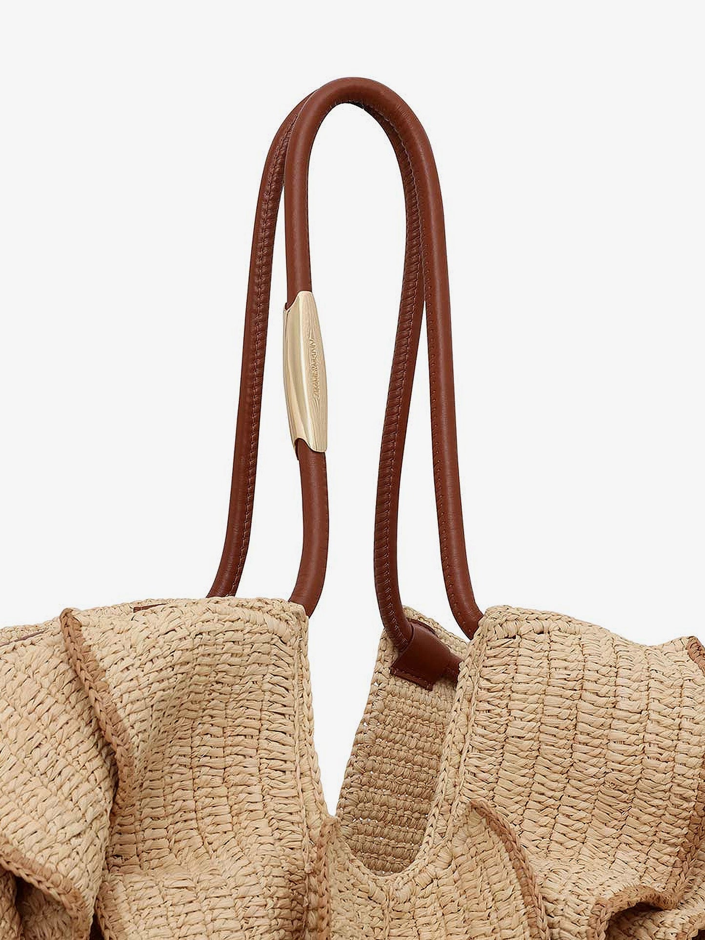 Goldentime raffia shoulder bag with ruffles