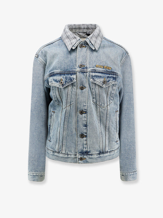 Denim jacket with madras lining