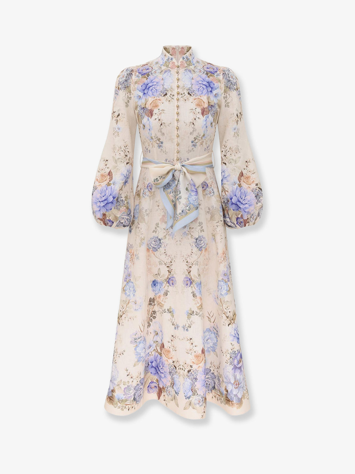 Clash linen midi dress with floral print