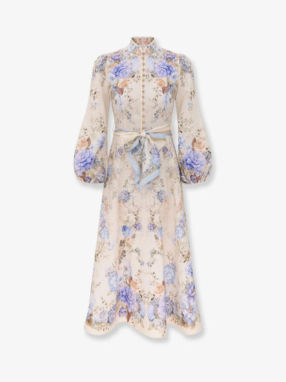 Clash linen midi dress with floral print thumbnail