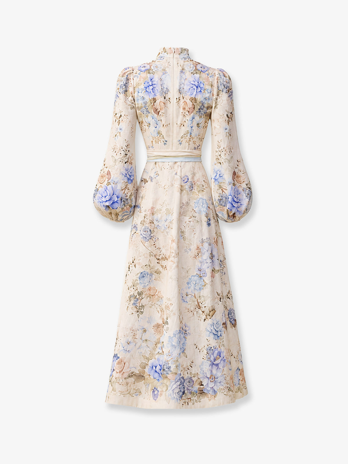 Clash linen midi dress with floral print