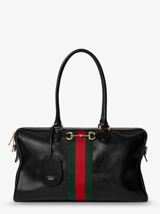 Leather shoulder bag with metal clasp